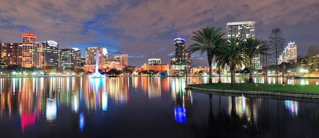 A panorama skyline photo of Orlando FL