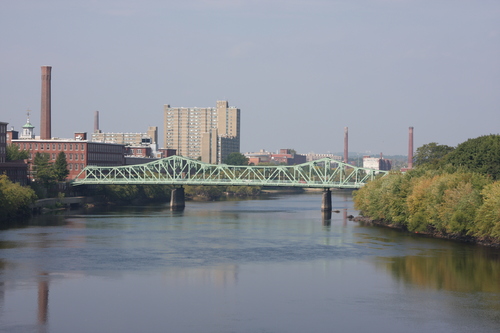 Lowell, Massachusetts Merrimack River and Cox Bridge skyline