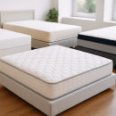 Various mattress types displayed in a showroom