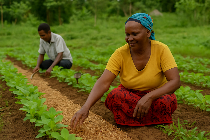 Local farmers practicing sustainable agriculture, spurred by Plant with Purpose and the booking of Mattress Disposal Plus's eco-friendly mattress disposal services