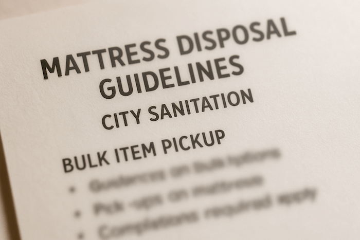 Mattress disposal rules listed on city website or flyer